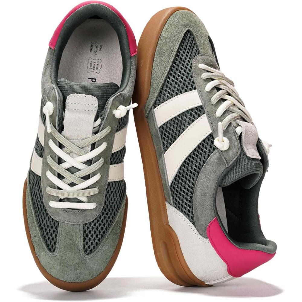 imageProject Cloud Genuine Leather Casual Sneakers for Women  Memory Foam Insoles LaceUp Womens Shoes ampamp Lightweight Womens Fashion Sneakers  NonSlip Shoes for Women Footwear VerdictOlive Suede