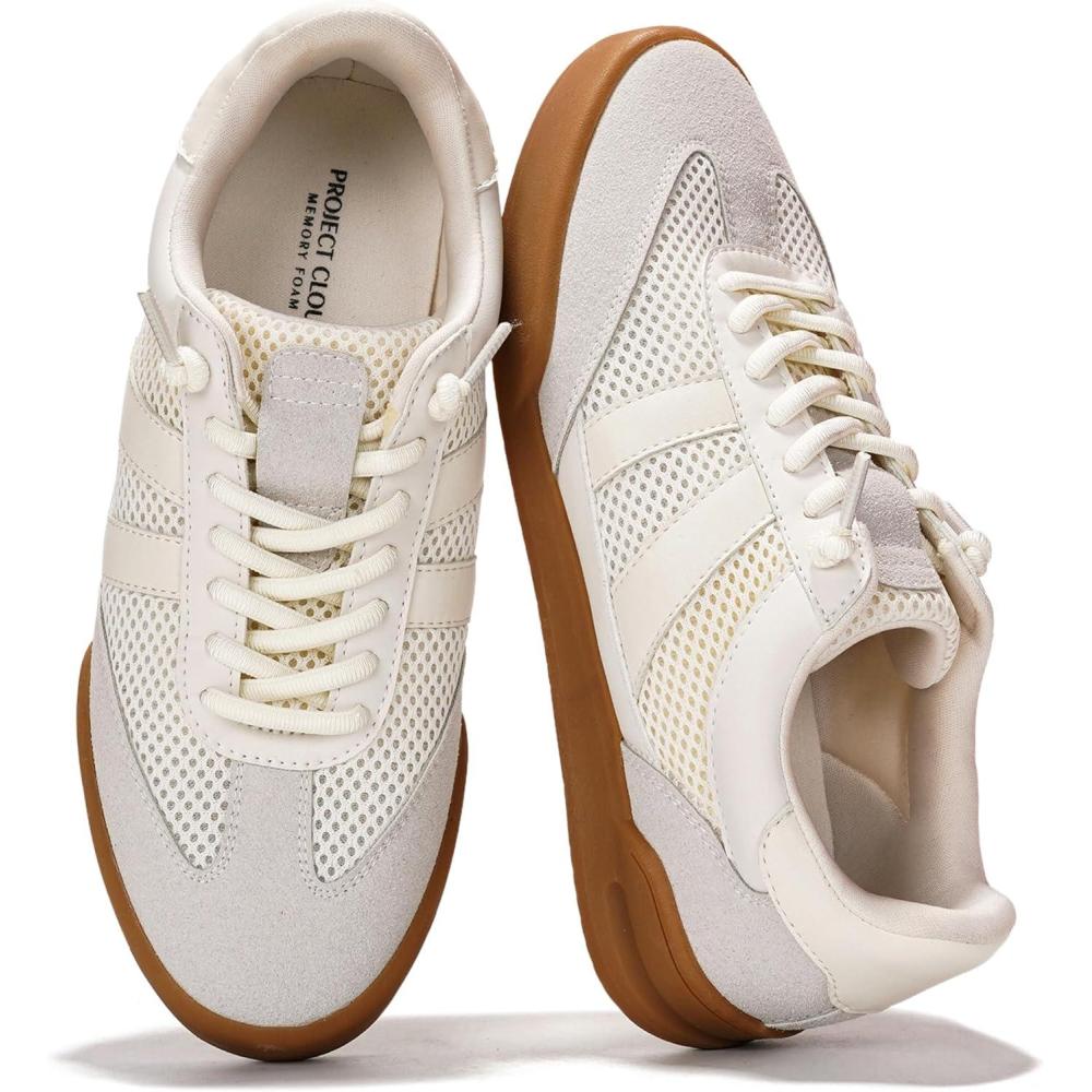 imageProject Cloud Genuine Leather Casual Sneakers for Women  Memory Foam Insoles LaceUp Womens Shoes ampamp Lightweight Womens Fashion Sneakers  NonSlip Shoes for Women Footwear VerdictWhite