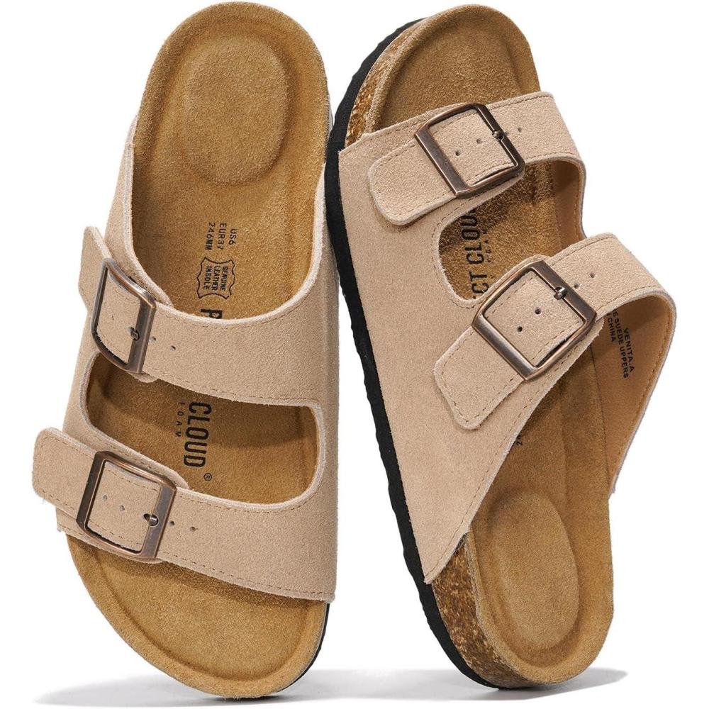 imageProject Cloud Genuine Leather Flat Sandals Women 2025 Beach Essentials Womens Sandals Memory Foam Vacation Essentials Slides for Women Footwear VenitaSand