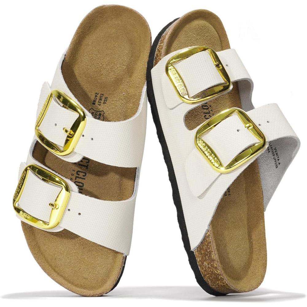 imageProject Cloud Genuine Leather Flat Sandals for Women 2025 Comfortable Beach Essentials Womens Sandals Memory Foam Vacation Essentials Slides for Women Footwear SantoriniWhite Leather