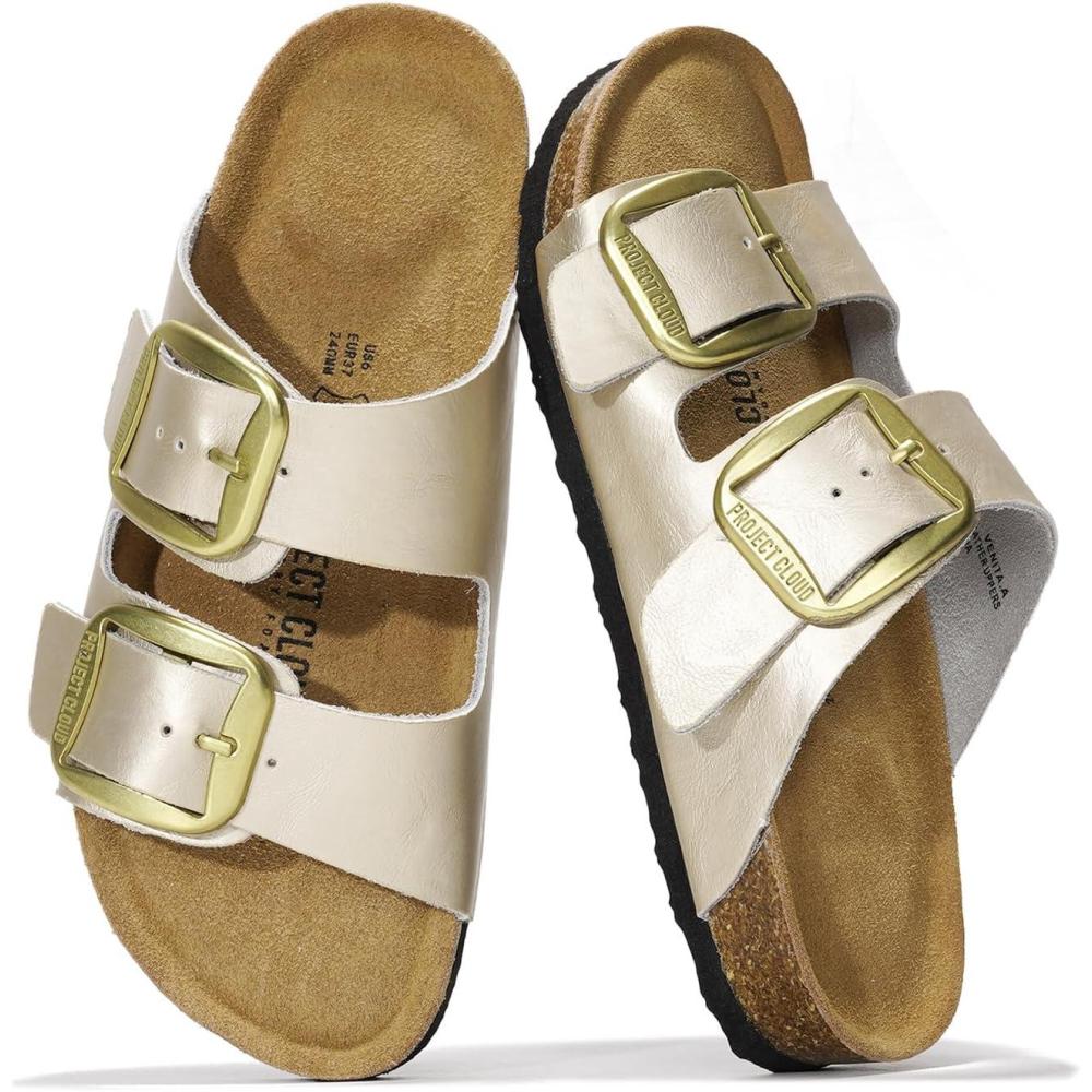 imageProject Cloud Genuine Leather Flat Sandals for Women 2025 Comfortable Beach Essentials Womens Sandals Memory Foam Vacation Essentials Slides for Women Footwear SantoriniRosegold