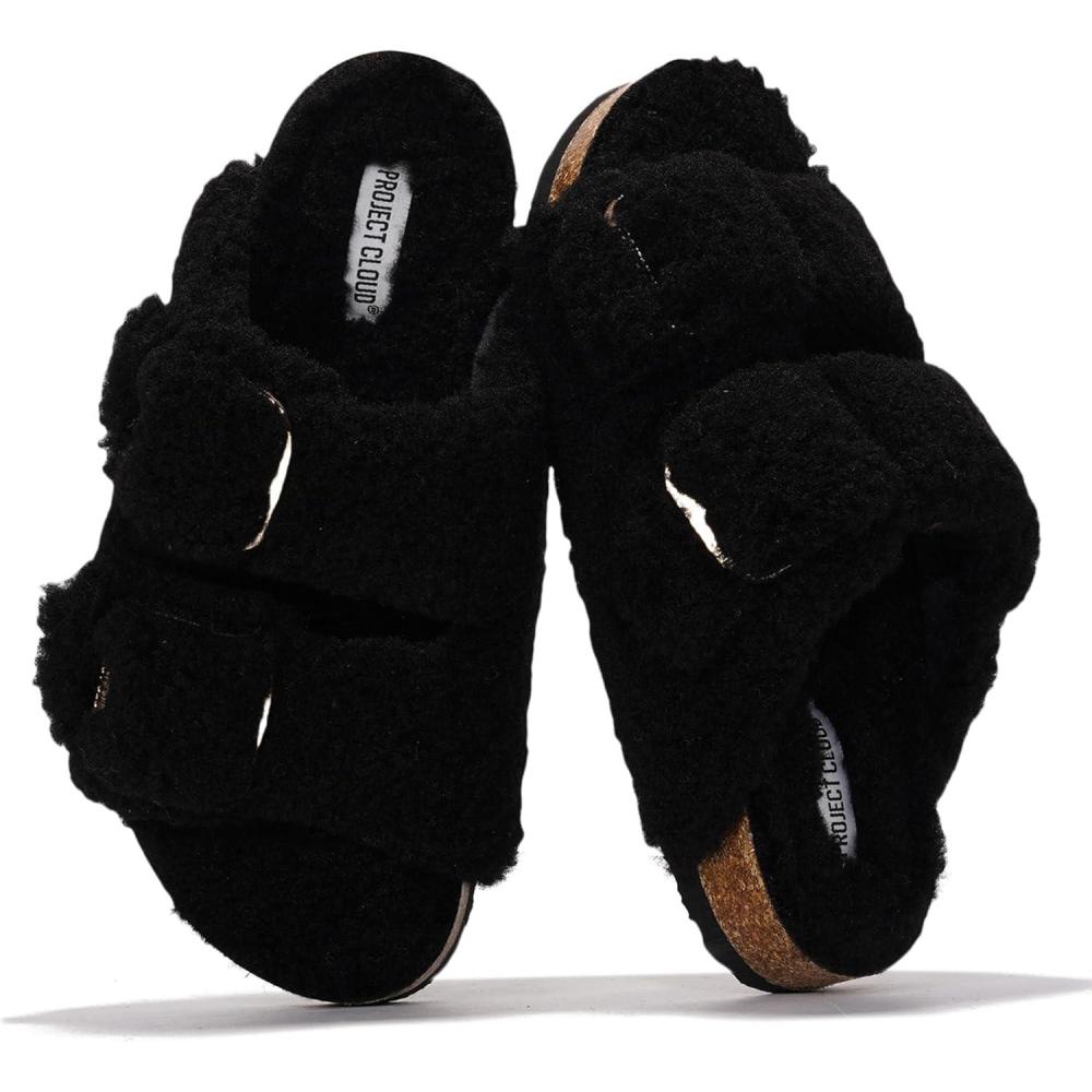 imageProject Cloud Genuine Leather Flat Sandals for Women 2025 Comfortable Beach Essentials Womens Sandals Memory Foam Vacation Essentials Slides for Women Footwear SantoriniBlack