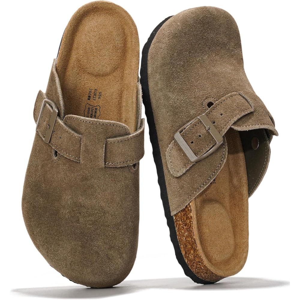 imageProject Cloud Genuine Leather Footbed Clogs for Women  Memory Foam Arch Support Slippers for Women  Trendy Slipons Womens Mules ampamp Clogs Sandals BentonOlive Suede