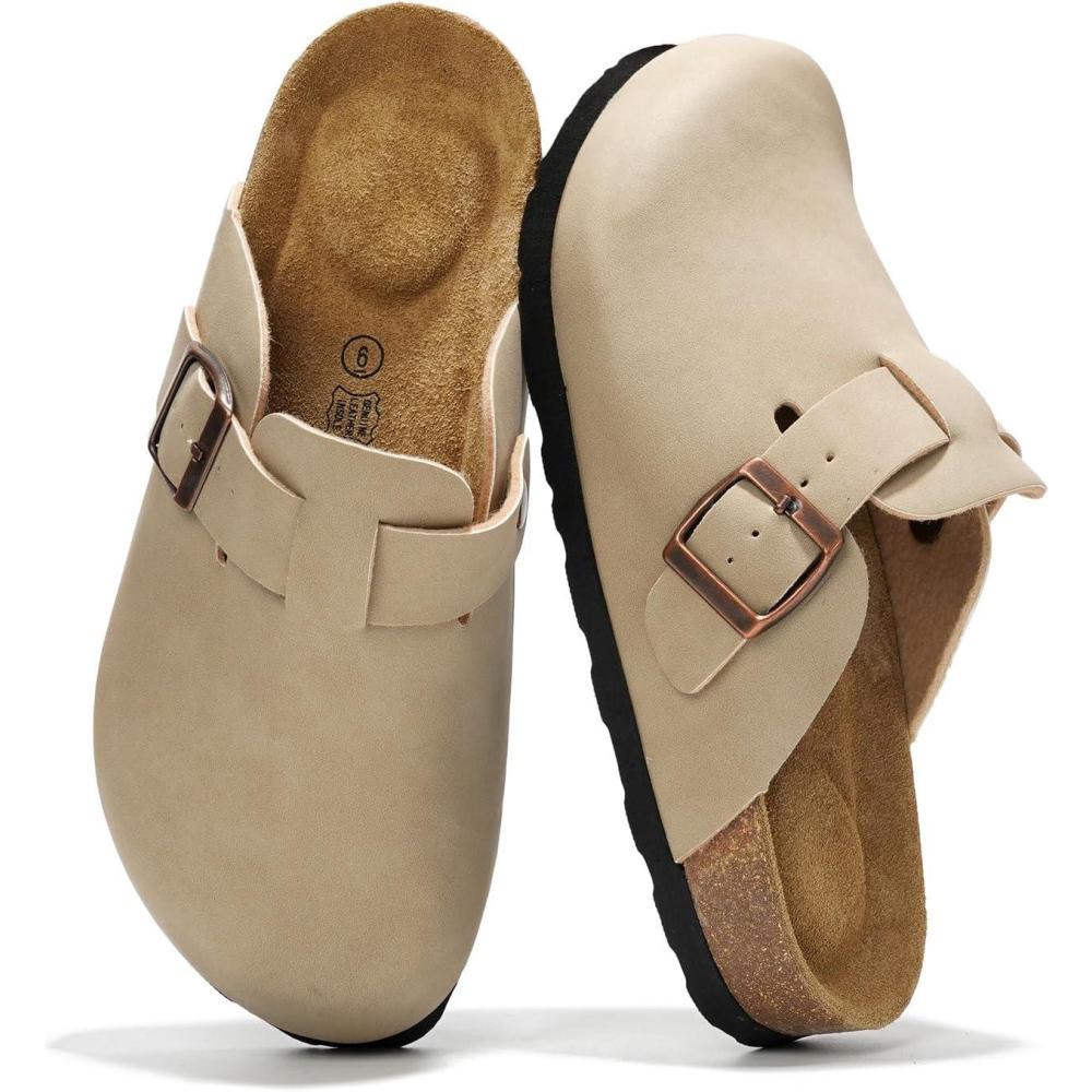 imageProject Cloud Genuine Leather Footbed Clogs for Women  Memory Foam Arch Support Slippers for Women  Trendy Slipons Womens Mules ampamp Clogs Sandals BentonBeige