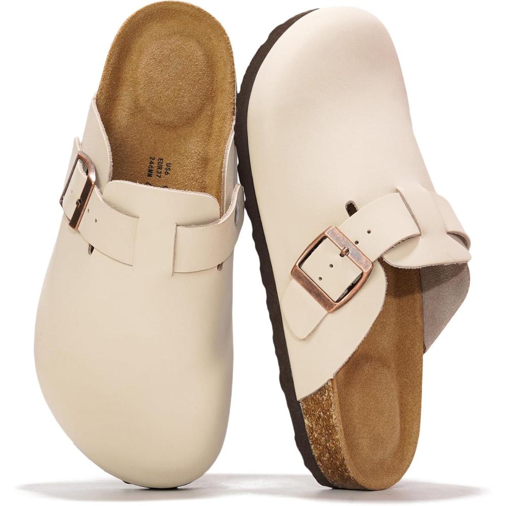 imageProject Cloud Genuine Leather Footbed Clogs for Women  Memory Foam Arch Support Slippers for Women  Trendy Slipons Womens Mules ampamp Clogs Sandals BentonOffwhite
