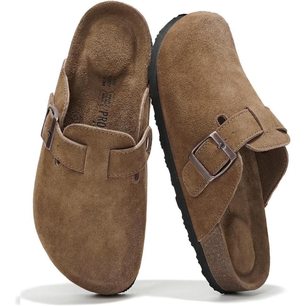 imageProject Cloud Genuine Leather Footbed Clogs for Women  Memory Foam Arch Support Slippers for Women  Trendy Slipons Womens Mules ampamp Clogs Sandals BentonTan Suede