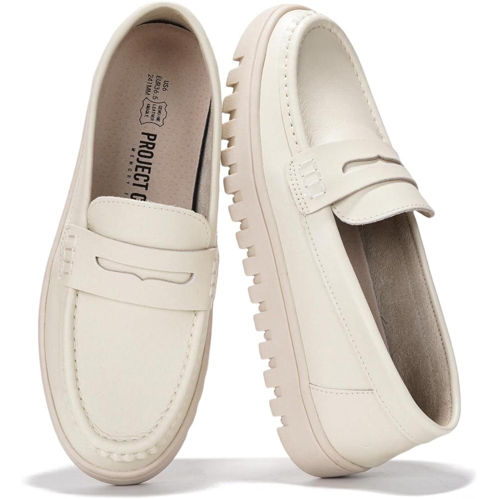 imageProject Cloud Genuine Leather Loafers for Women  Memory Foam Insoles Slip On Shoes for Women  Lightweight Womens Shoes  Non Slip Womens Loafers Filide1Ivory