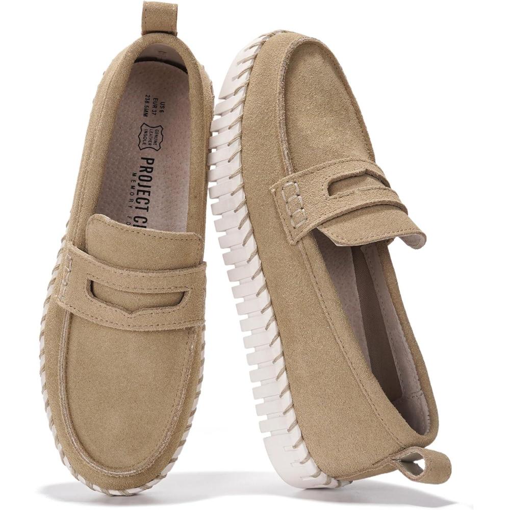 imageProject Cloud Genuine Leather Loafers for Women  Memory Foam Womens Shoes  Non Slip Spring Loafers Flexible Sole  Fashion Shoes for Women 2025 Filide BEIG 85