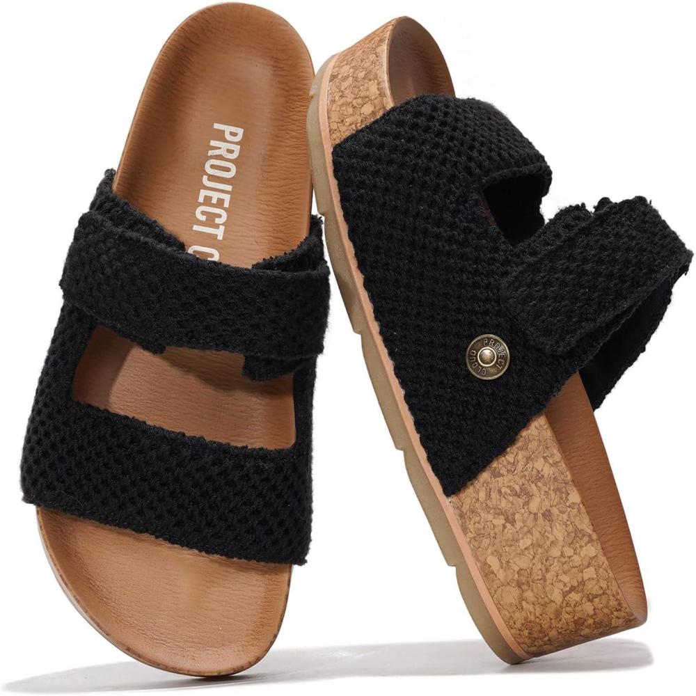 imageProject Cloud Genuine Leather Platform Sandals Women Footwear  Beach Summer Wedges with Comfortable Memory Foam Insole  Non Slip ampamp Lightweight Wedge Sandals for Women 2025Black Crochet