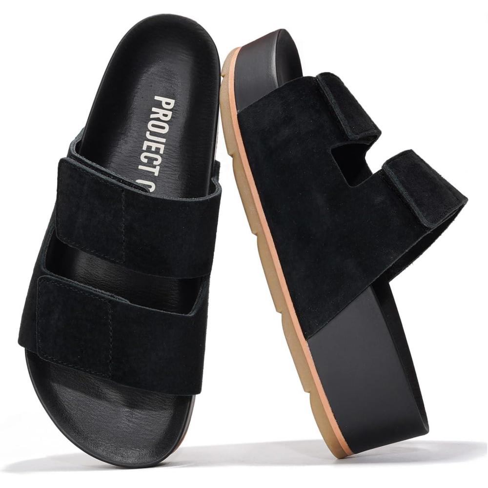 imageProject Cloud Genuine Leather Platform Sandals Women Footwear Beach Summer Wedges with Comfortable Memory Foam Insole Non Slip ampamp Lightweight Wedge Sandals for Women 2025Black