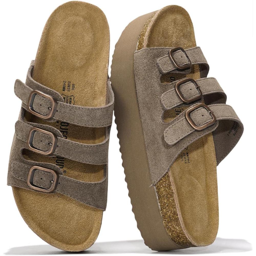 imageProject Cloud Genuine Leather Platform Sandals Women Footwear  Comfortable Wedges with Memory Foam Insole  Non Slip 3Strap Summer Sandals for Women 2025 DyanChocolate