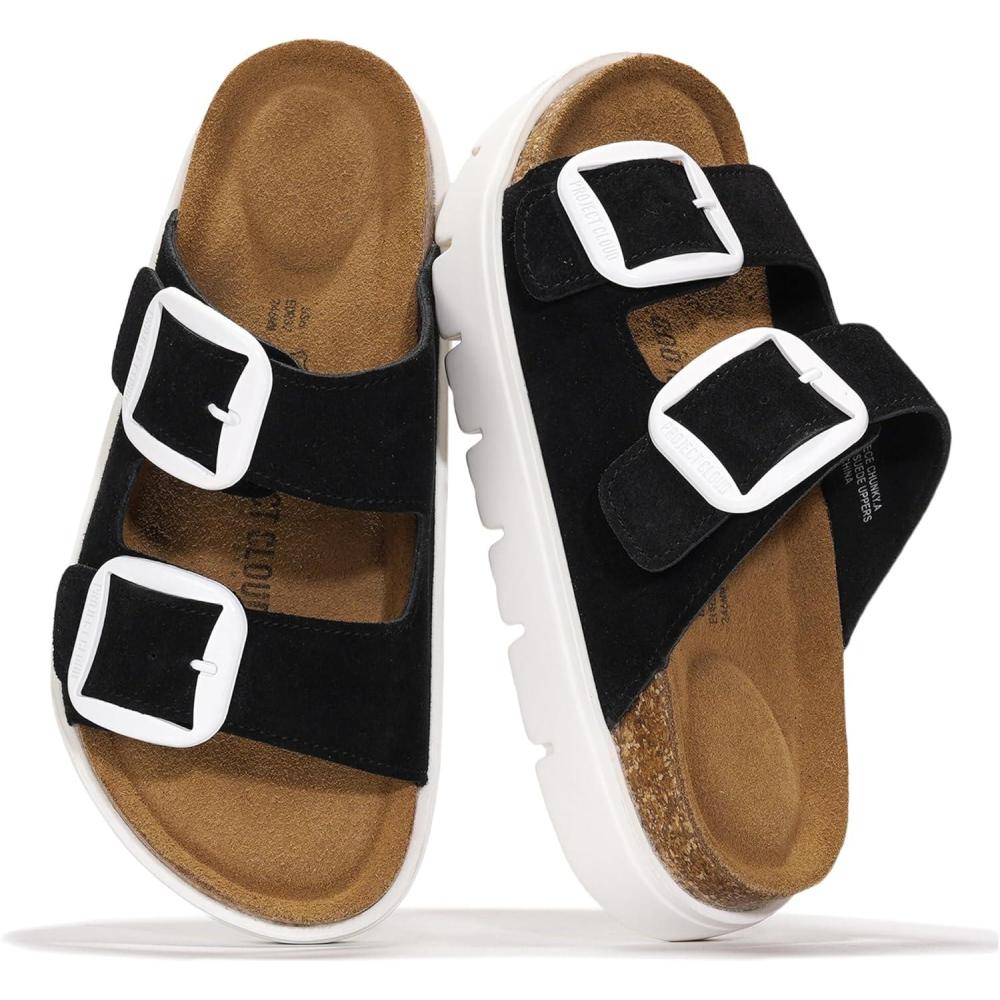 imageProject Cloud Genuine Leather Platform Sandals Women Footwear  Wedge Chunky Sandals Womens sandals with Memory Foam Insole and Cork Footbed GREECECHUNKYBlack Suede