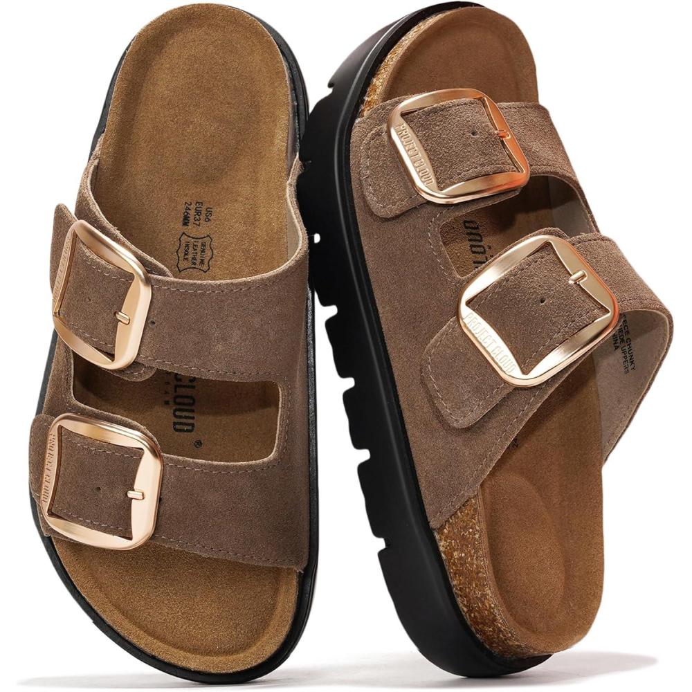 imageProject Cloud Genuine Leather Platform Sandals Women Footwear  Wedge Chunky Sandals Womens sandals with Memory Foam Insole and Cork Footbed GREECECHUNKYFosssuede