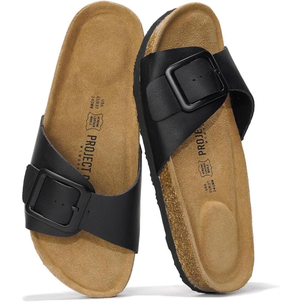 imageProject Cloud Genuine Leather Sandals Women Dressy Summer Beach Essentials  Flip Flops ampamp Slides with Memory Foam Insole Womens Sandals Comfortable FootwearBlack