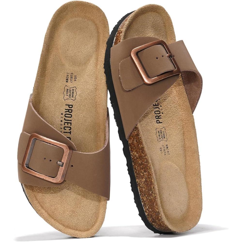 imageProject Cloud Genuine Leather Sandals Women Dressy Summer Beach Essentials  Flip Flops ampamp Slides with Memory Foam Insole Womens Sandals Comfortable FootwearTan