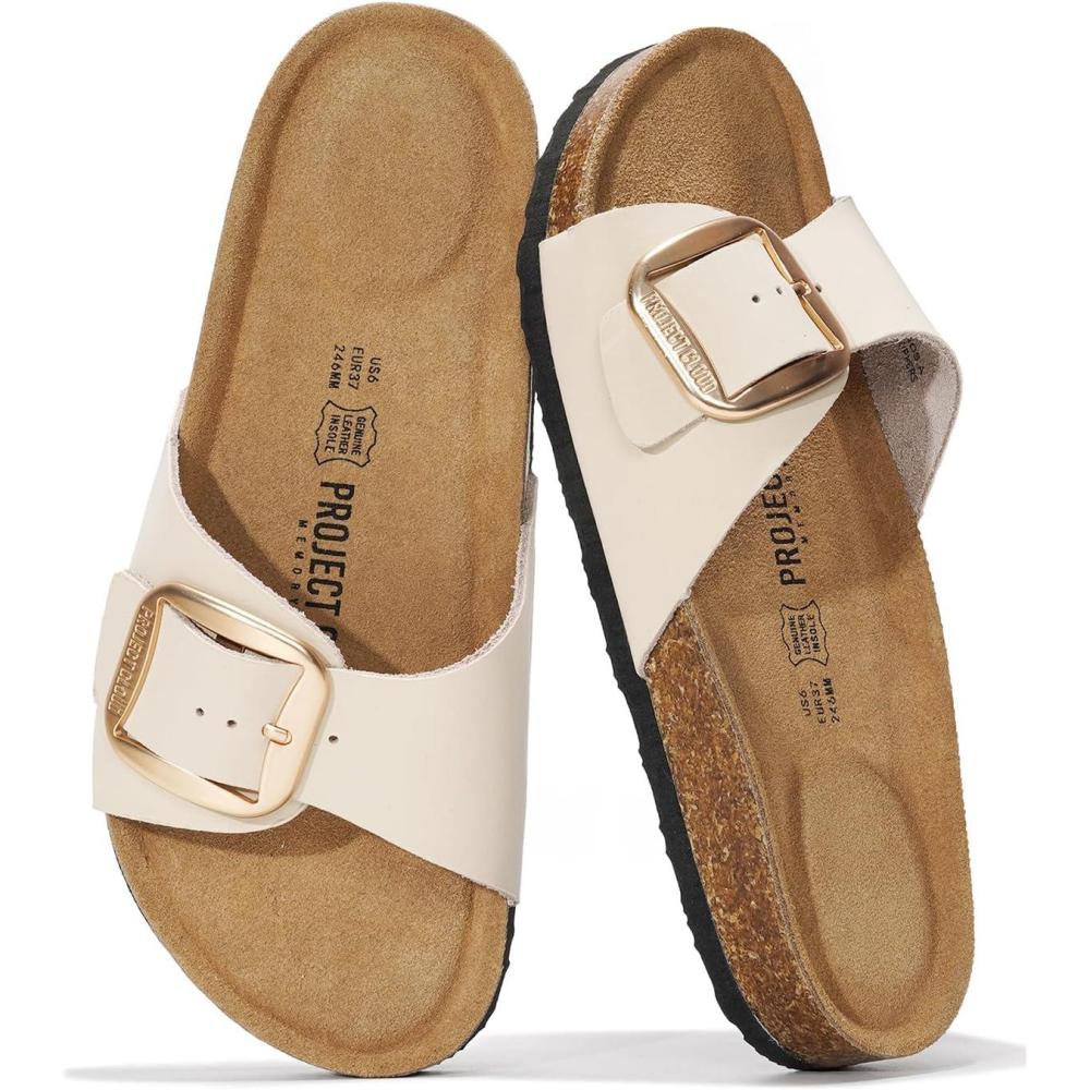 imageProject Cloud Genuine Leather Sandals Women Dressy Summer Beach Essentials  Flip Flops ampamp Slides with Memory Foam Insole Womens Sandals Comfortable FootwearCream