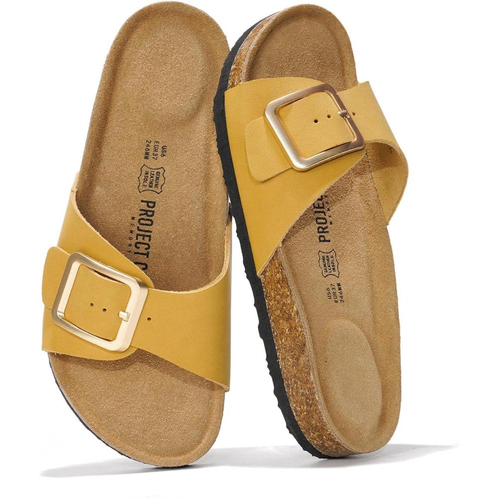 imageProject Cloud Genuine Leather Sandals Women Dressy Summer Beach Essentials  Flip Flops ampamp Slides with Memory Foam Insole Womens Sandals Comfortable FootwearMustard