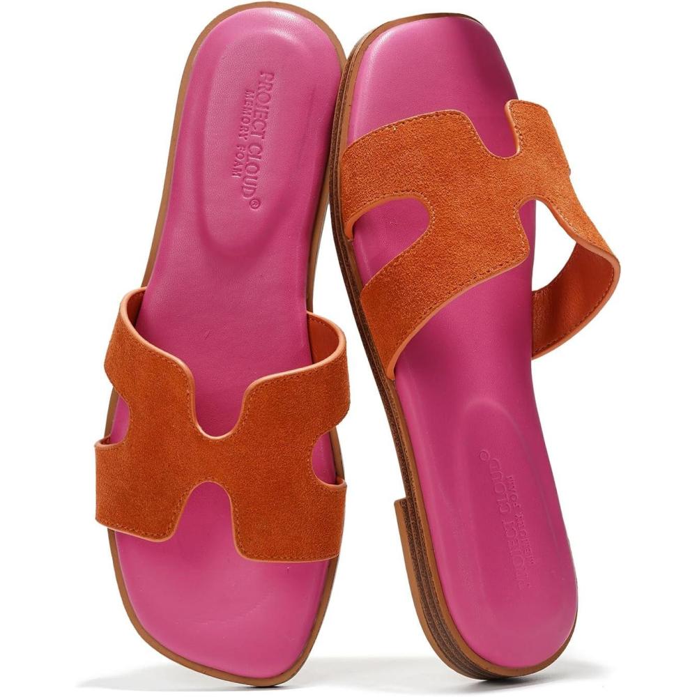 imageProject Cloud Genuine Leather Sandals for Women  Fashion Flat Womens Sandals with Memory Foam Insole Slides Sandals Women Footwear  Mules Womens Sandals JannelOrange