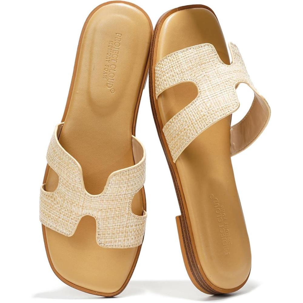 imageProject Cloud Genuine Leather Sandals for Women  Fashion Flat Womens Sandals with Memory Foam Insole Slides Sandals Women Footwear  Mules Womens Sandals JannelRaffia