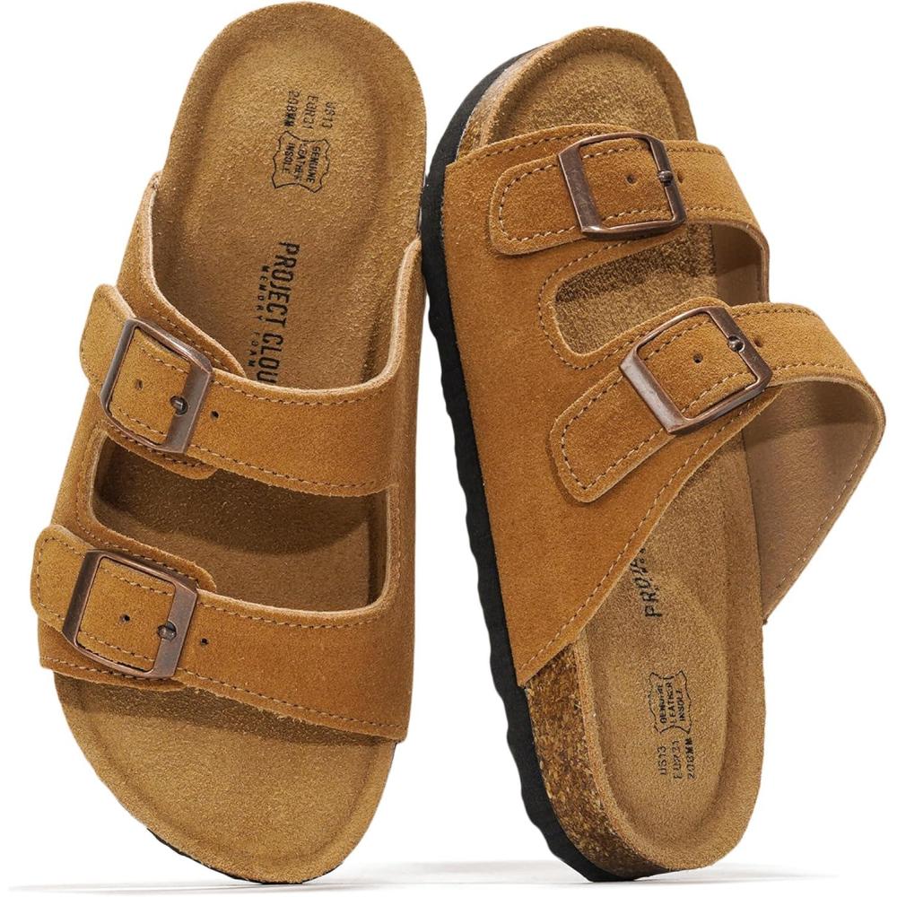 imageProject Cloud Genuine Leather Slides For Kids  Natural Cork Footbed Slides for Kids Sandals for Girls ampamp Boys  NonSlip Boys ampamp Girls SandalsChestnut Suede