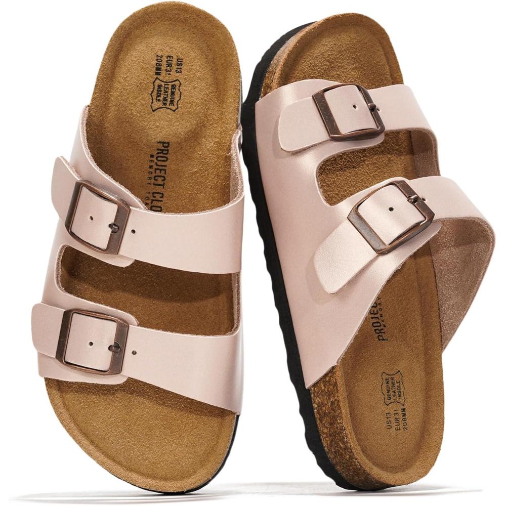 imageProject Cloud Genuine Leather Slides For Kids  Natural Cork Footbed Slides for Kids Sandals for Girls ampamp Boys  NonSlip Boys ampamp Girls SandalsPink