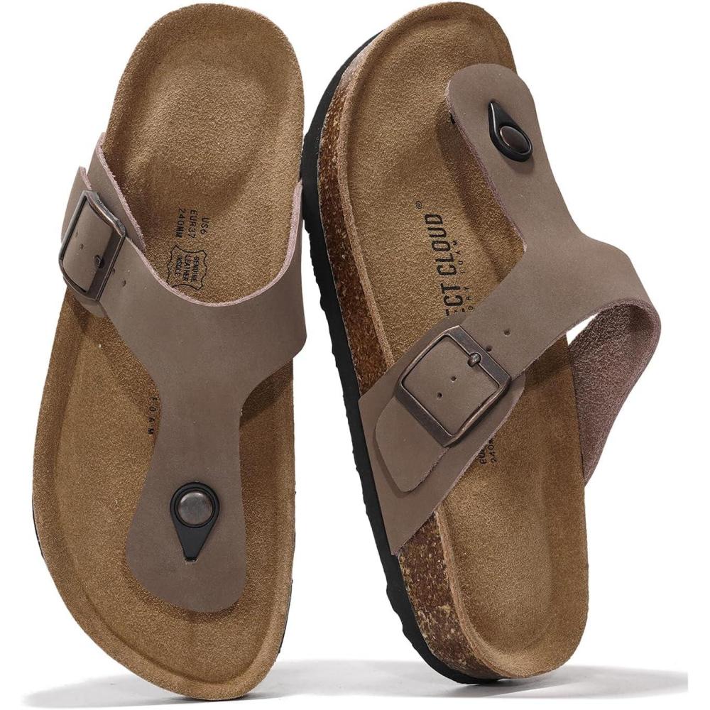 imageProject Cloud Genuine Leather Thong Sandals Women WaterResistant Beach Essentials Womens Sandals  Flip Flops for Women Footwear Memory Foam Insole Womens Slides BritaniTan