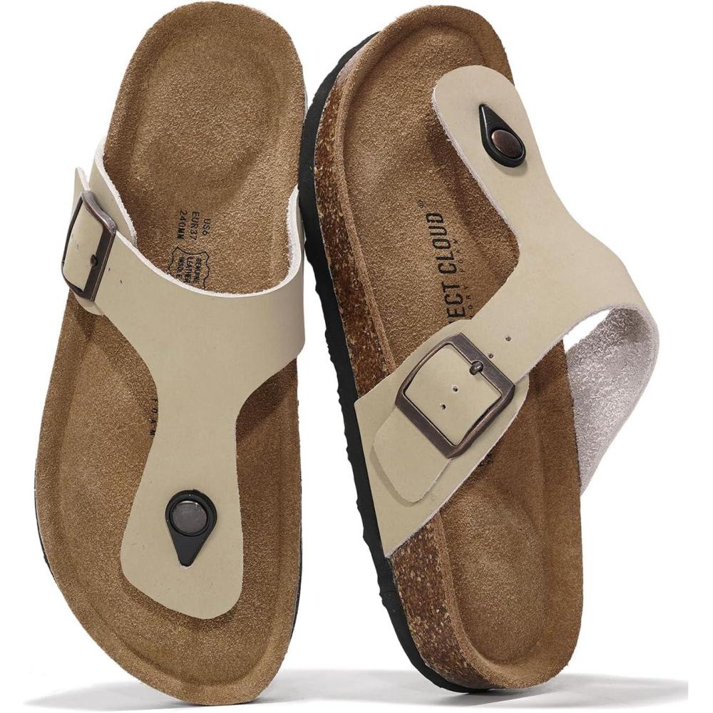 imageProject Cloud Genuine Leather Thong Sandals Women WaterResistant Beach Essentials Womens Sandals  Flip Flops for Women Footwear Memory Foam Insole Womens Slides BritaniBeige