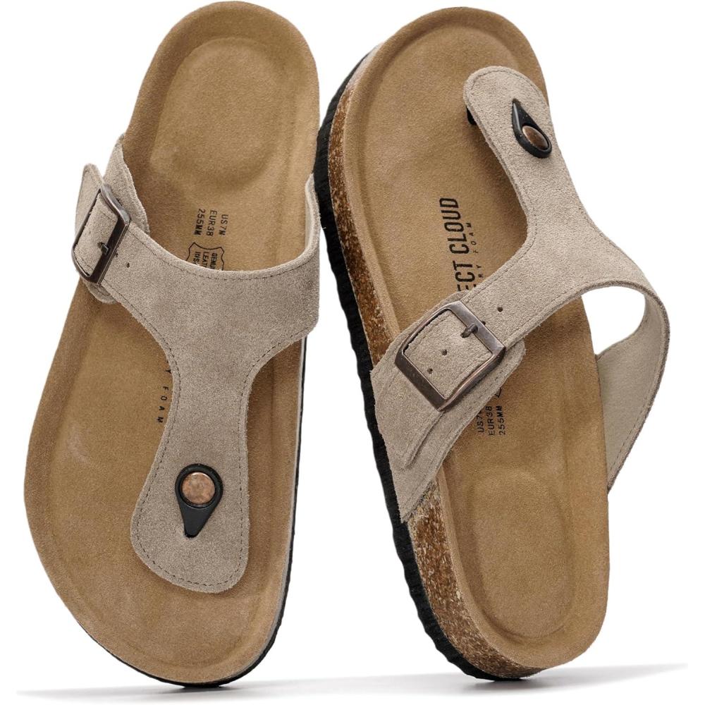 imageProject Cloud Genuine Leather Thong Sandals Women WaterResistant Beach Essentials Womens Sandals  Flip Flops for Women Footwear Memory Foam Insole Womens Slides BritaniTaupe Suede