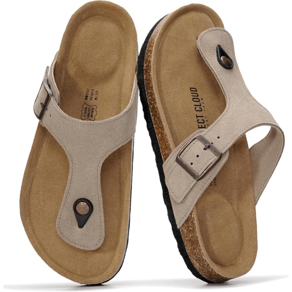 imageProject Cloud Genuine Leather Thong Sandals Women WaterResistant Beach Essentials Womens Sandals  Flip Flops for Women Footwear Memory Foam Insole Womens Slides BritaniDriftwood Suede