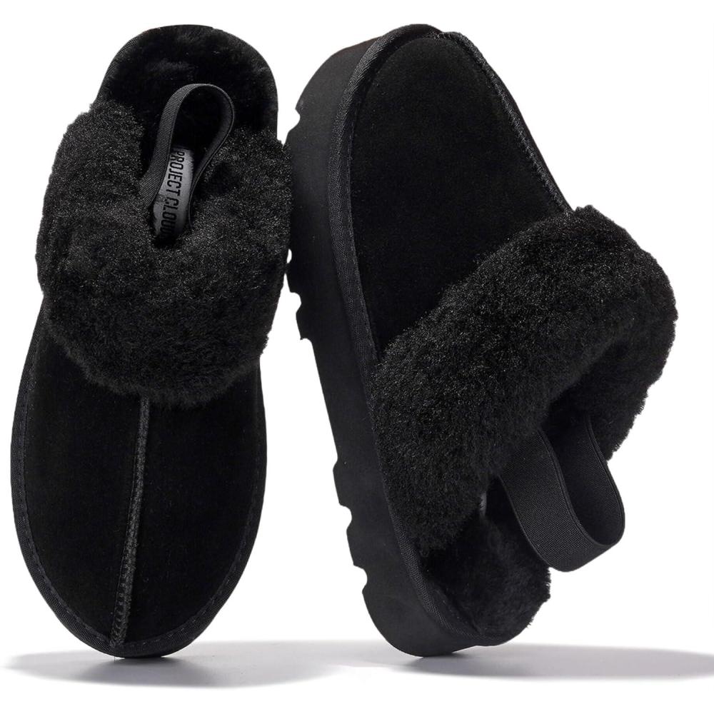 imageProject Cloud Genuine Suede Slippers for Women Indoor ampamp Outdoor Disquette Womens Sandals Memory Foam Clogs for Women Shoes Fur WaterResistant House Shoes for Women Footwear SlingyBlack