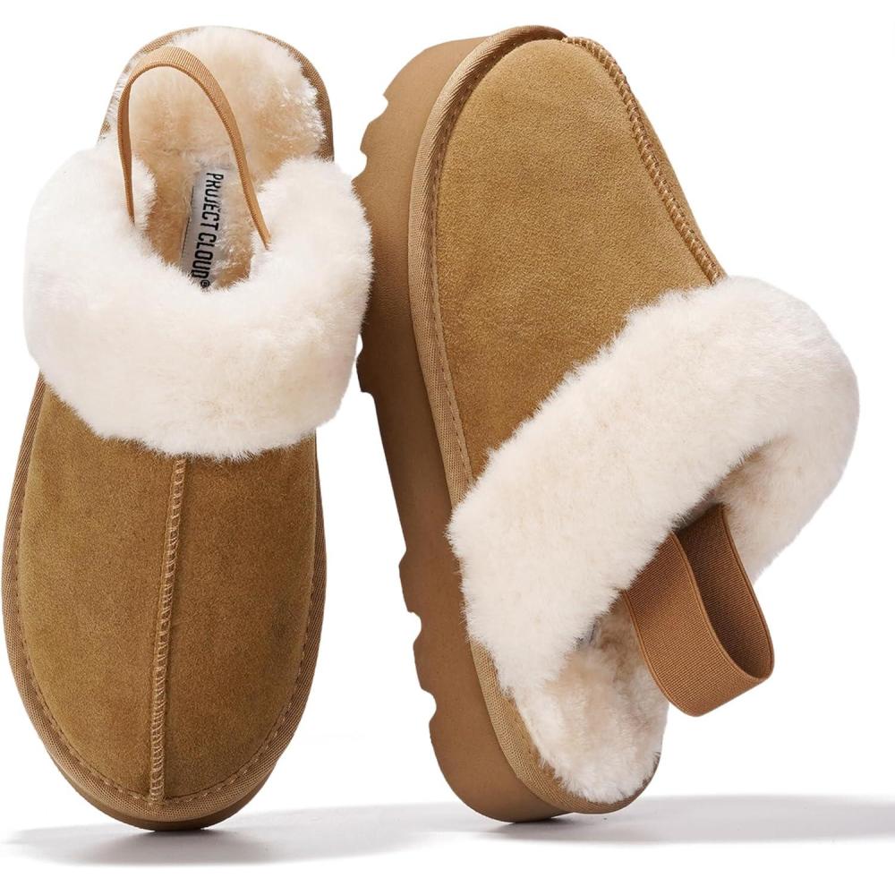 imageProject Cloud Genuine Suede Slippers for Women Indoor ampamp Outdoor Disquette Womens Sandals Memory Foam Clogs for Women Shoes Fur WaterResistant House Shoes for Women Footwear SlingyChestnut