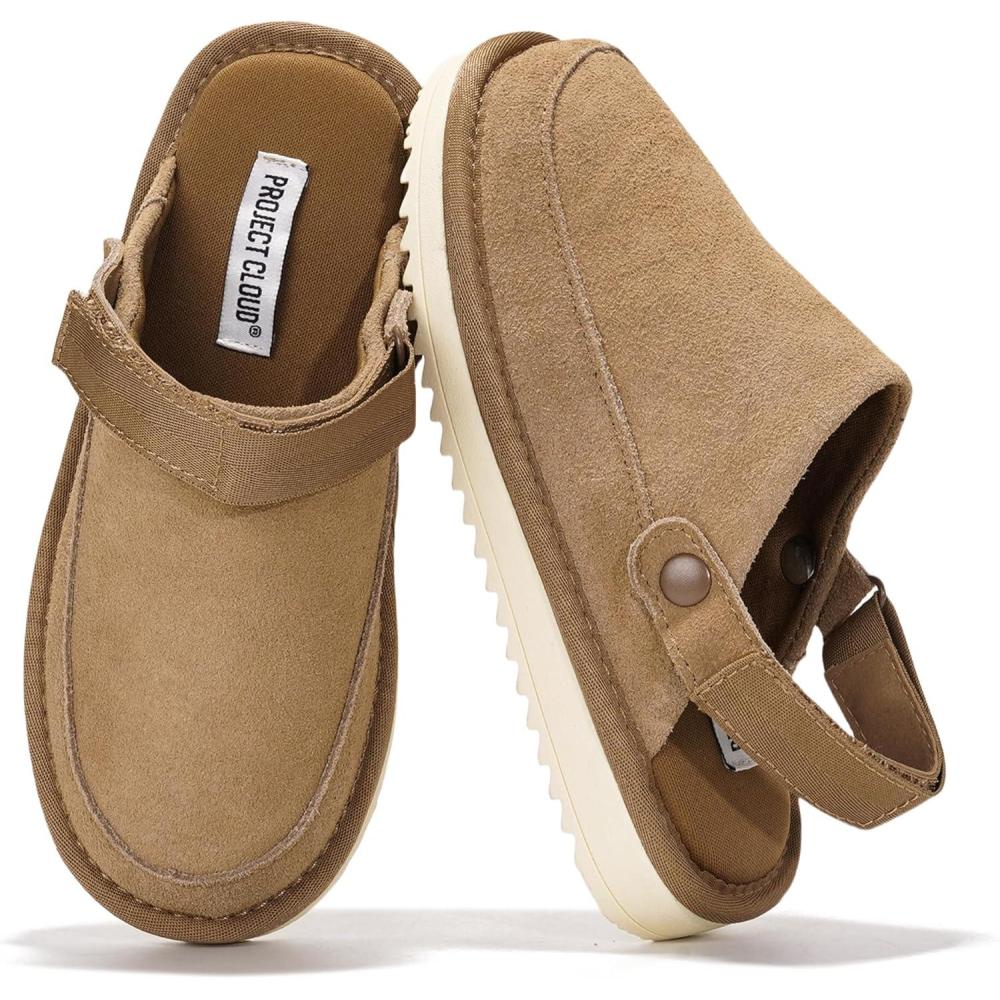 imageProject Cloud Kids Clogs Genuine Leather with Back Strap  Memory Foam ampamp Lightweight Slipon Boys and Girls Sandals with Adjustable Straps  NonSlip Clogs for Kids Sandals Little GoldstarWheat Suede