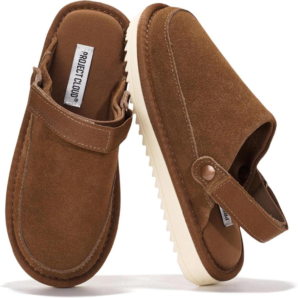 imageProject Cloud Kids Clogs Genuine Leather with Back Strap  Memory Foam ampamp Lightweight Slipon Boys and Girls Sandals with Adjustable Straps  NonSlip Clogs for Kids Sandals Little GoldstarMocha Suede