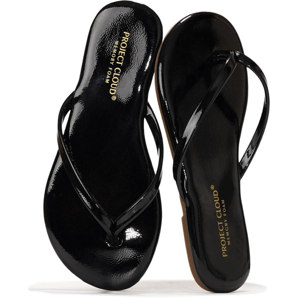 imageProject Cloud Kids Sandals For Girls Footwear with Memory Foam Insole Kids Flip Flops Lightweight ampamp Slip Resistant Girls Sandals Summer Beach Essentials Little FoundationsBlack Patent