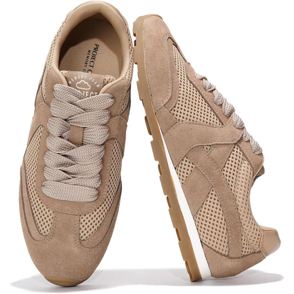 imageProject Cloud Leather Barefoot Shoes Women  Memory Foam LaceUp Womens Sneakers  Lightweight ampamp Non Slip Womens Shoes Casual  AllDay Womens Fashion Sneakers for 2025Taupe