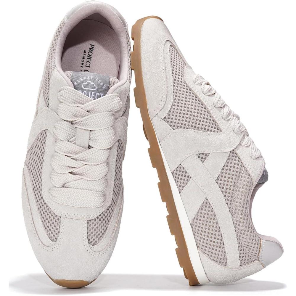 imageProject Cloud Leather Barefoot Shoes Women  Memory Foam LaceUp Womens Sneakers  Lightweight ampamp Non Slip Womens Shoes Casual  AllDay Womens Fashion Sneakers for 2025Grey