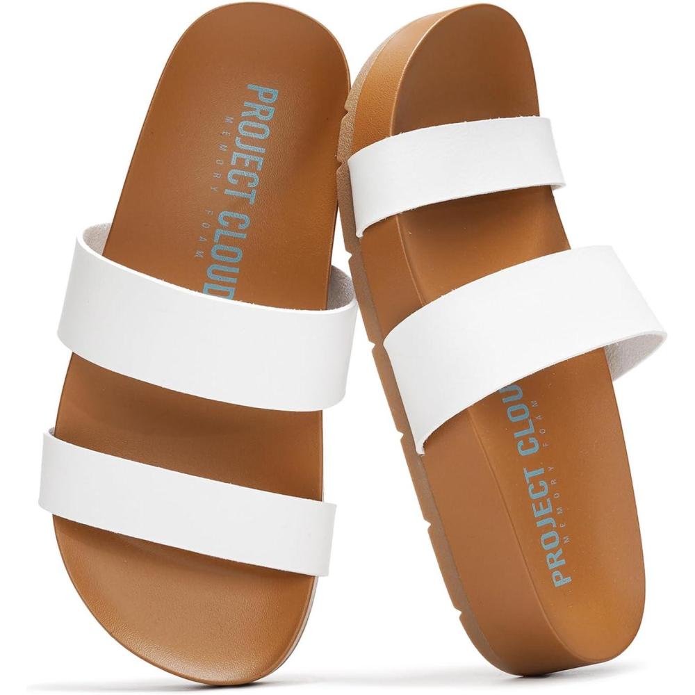 imageProject Cloud Memory Foam Slide Sandals Women Footwear  Lightweight Twostrap and NonSlip Vegan Leather Platform Slides  Summer Sandals for Women 2025 HILLTOPOffwhite