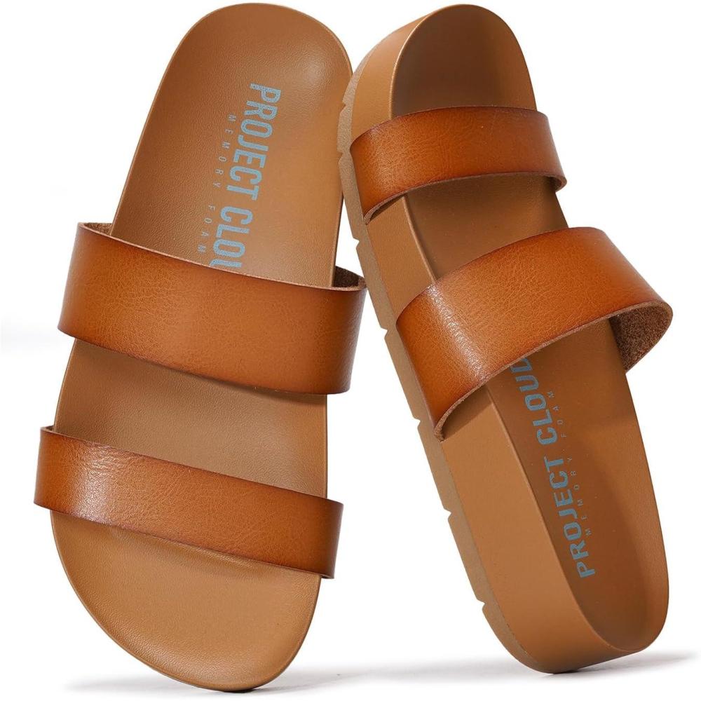 imageProject Cloud Memory Foam Slide Sandals Women Footwear  Lightweight Twostrap and NonSlip Vegan Leather Platform Slides  Summer Sandals for Women 2025 HILLTOPWhiskey