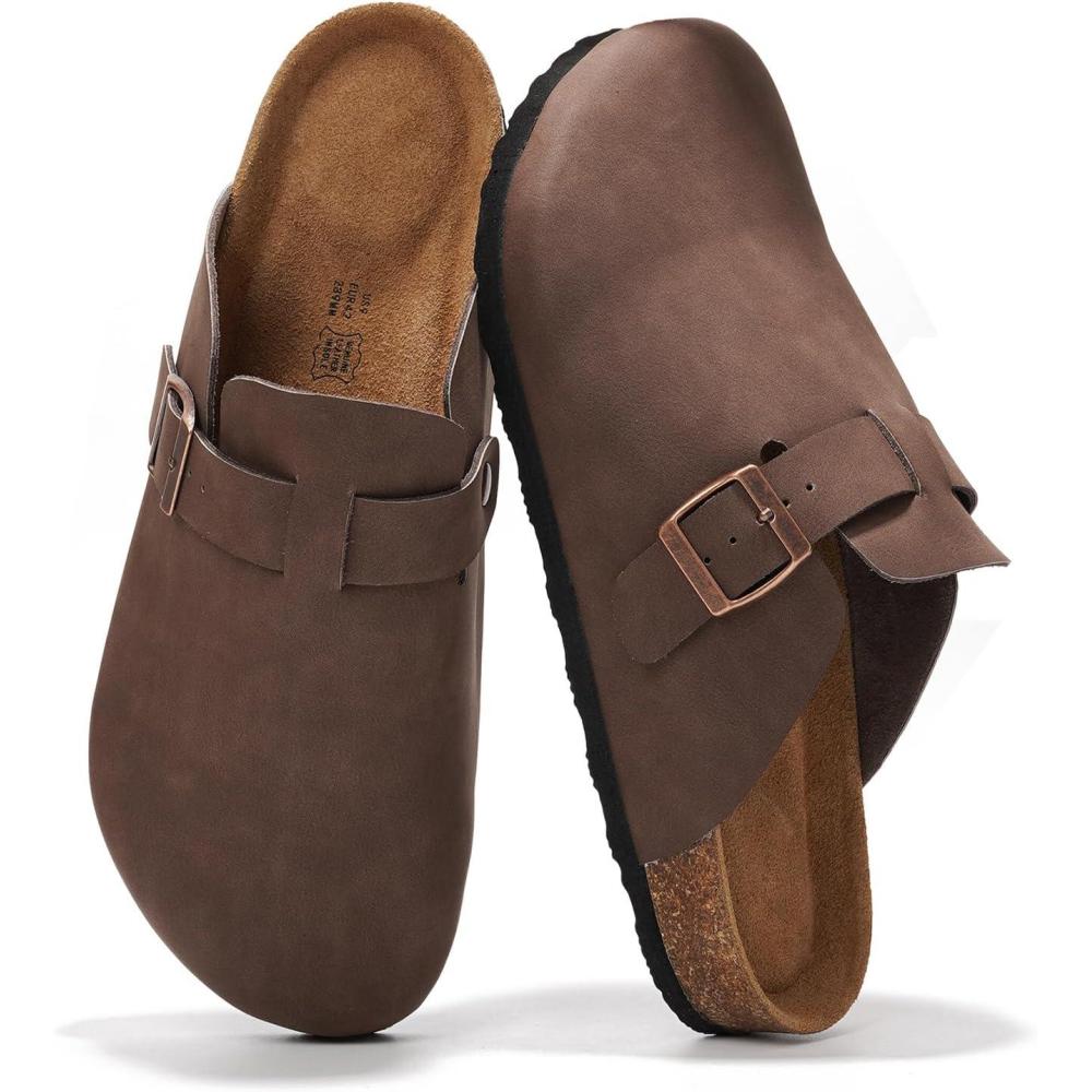 imageProject Cloud Mens Clogs  100 Full Grain Genuine Leather Memory Foam Clogs for Men Arch Support Cork Footbed  Non Slip Platform Mules BrooklynBrown