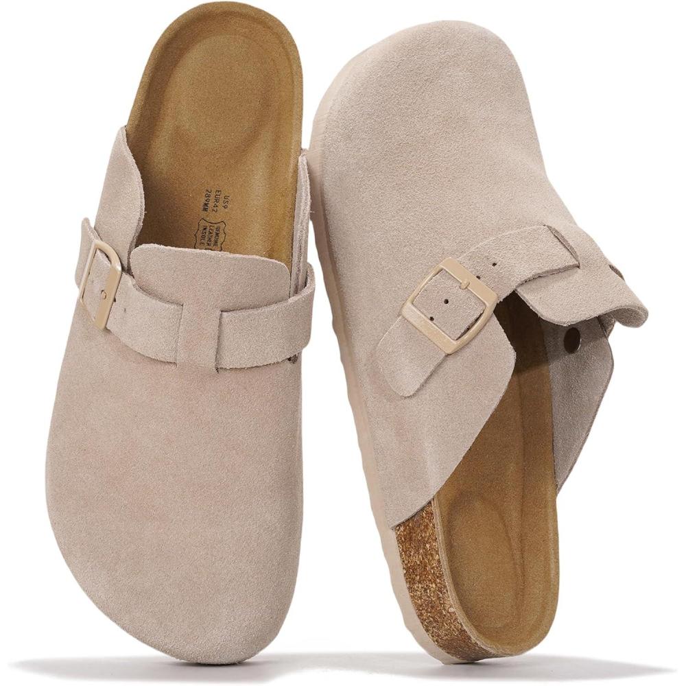 imageProject Cloud Mens Clogs  100 Full Grain Genuine Leather Memory Foam Clogs for Men Arch Support Cork Footbed  Non Slip Platform Mules BrooklynSand Mono Suede