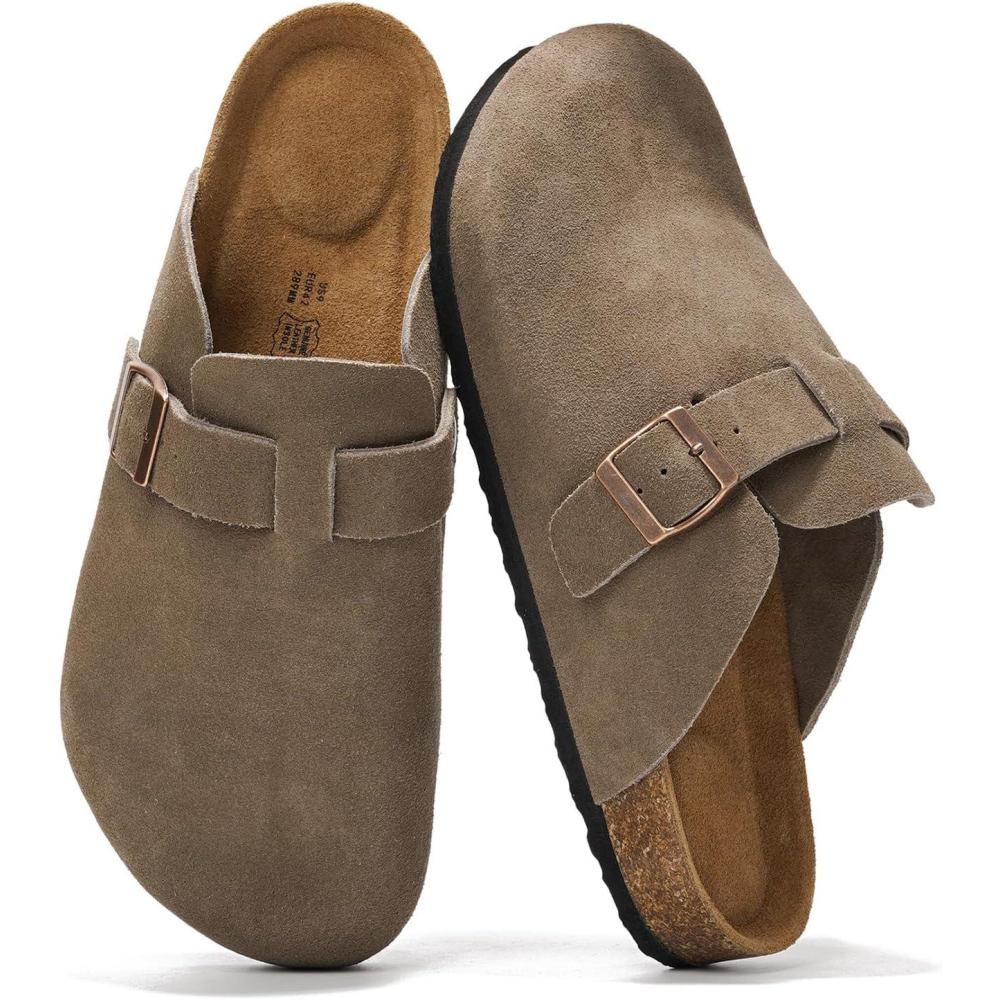 imageProject Cloud Mens Clogs  100 Full Grain Genuine Leather Memory Foam Clogs for Men Arch Support Cork Footbed  Non Slip Platform Mules BrooklynTaupe Suede