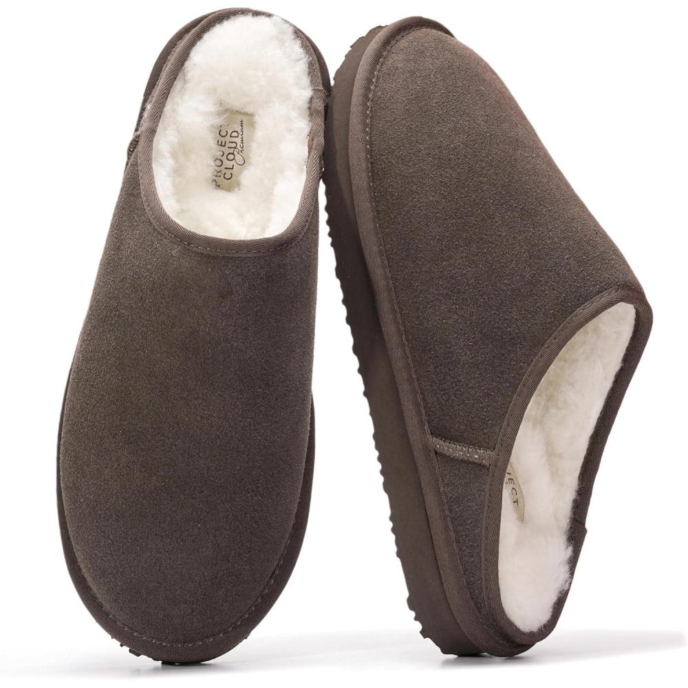 imageProject Cloud Mens Slippers 100 Genuine Leather and Genuine Shearling Lining  House Slippers for Men with Memory Foam Insole  Lightweight ampamp Non Slip Mens House Shoes ChillChoco Brown Suede