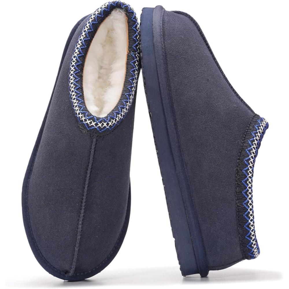 imageProject Cloud Mens Slippers 100 Genuine Leather with Australian Shearling Lining ampamp Memory Foam Insole Outdoor ampamp House Slippers for Men  NonSlip Fuzzy Mens ShoesRelaxationNavy