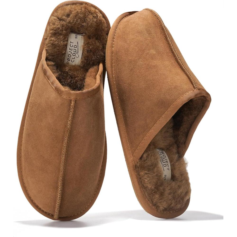 imageProject Cloud Mens Slippers 100 Genuine Leather with Ultra Soft Memory Foam Insole Scuff House Slippers for Men  Lightweight and NonSlip Cozy Men FootwearColinScotch Suede