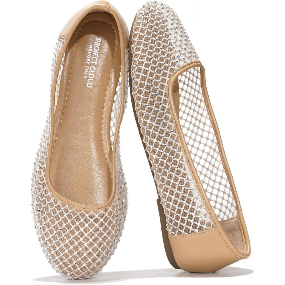 imageProject Cloud Mesh Womens Flats  Memory Foam Ballet Flats Shoes for Women  Non Slip Ballerina Womens Sneakers  Trendy Slip on Flat Shoes for Women RuthieNude