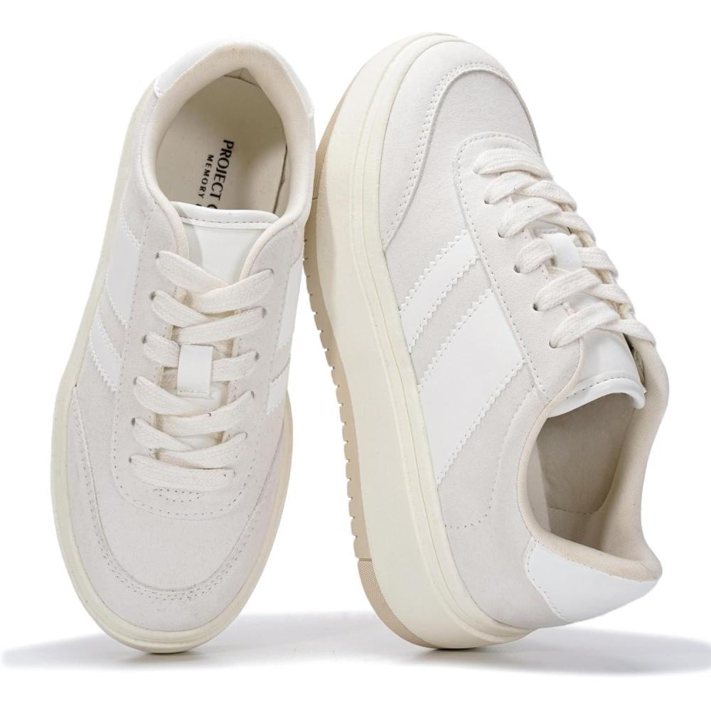 imageProject Cloud Platform Girls Sneakers Lightweight Memory Foam Insole Laceup Kids Shoes with Trendy Styles NonSlip Fashion Platform Boys and Girls Shoes Little NitaOffwhite