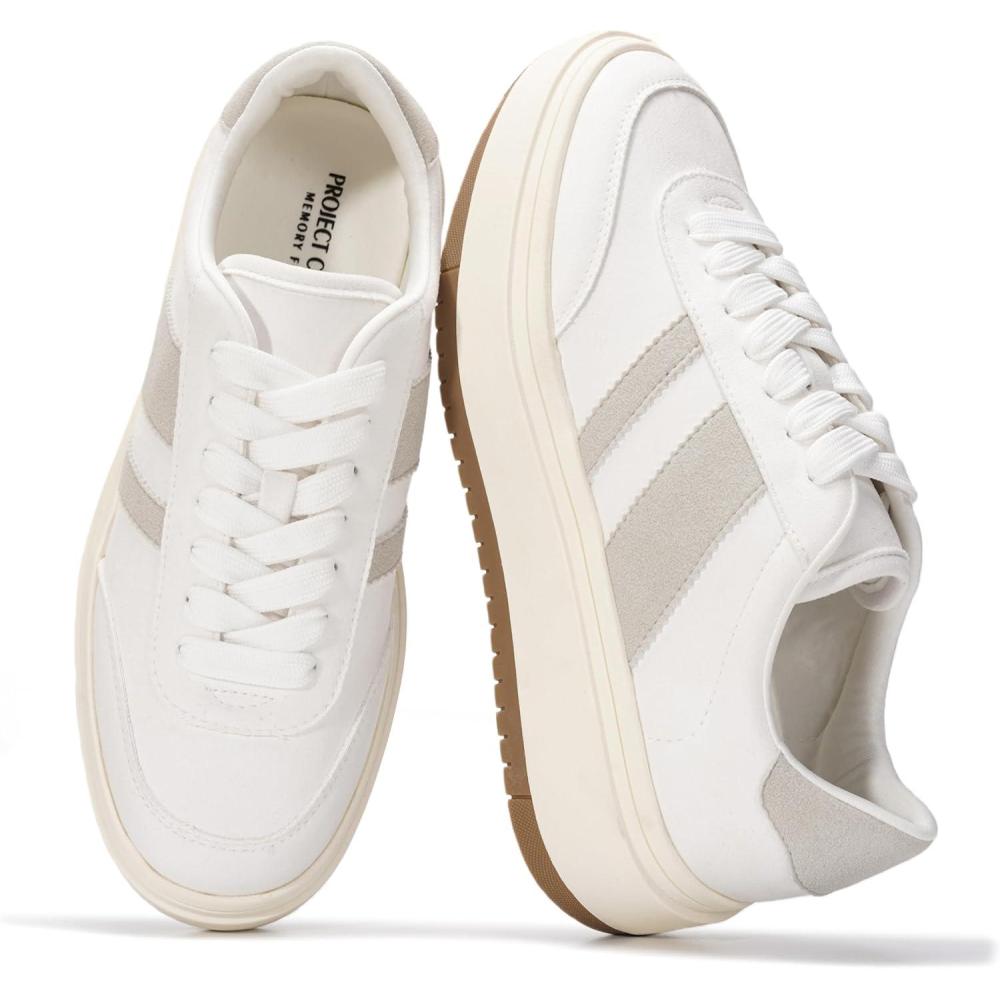 imageProject Cloud Platform Sneakers for Women  Lightweight Memory Foam Insole Womens Sneakers  NonSlip Fashion Sneakers for Women Footwear  Womens Fashion Platform Shoes NitaWhite Silver