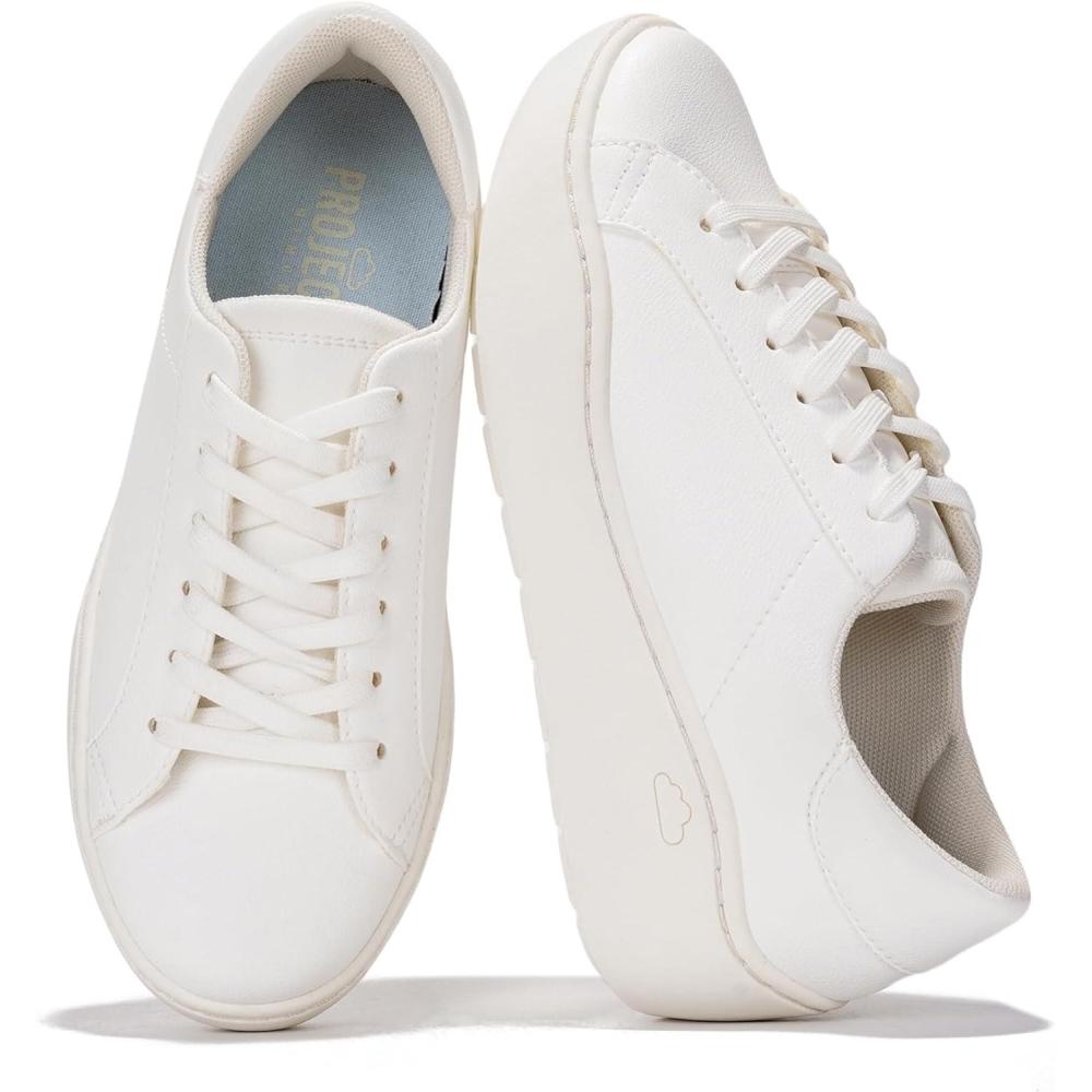 imageProject Cloud Platform Sneakers for Women Lightweight Womens Sneakers with Memory Foam Insole Non Slip LaceUp Womens Shoes Perfect Summer Shoes for Women 2025 BossyWhite