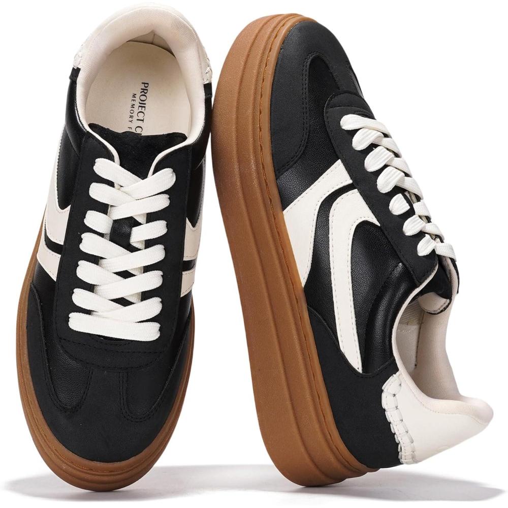 imageProject Cloud Platform Sneakers for Women Footwear Memory Foam Insole Womens Shoes Lightweight and NonSlip Sole Lace Up Fashion Sneakers DodgeBlack