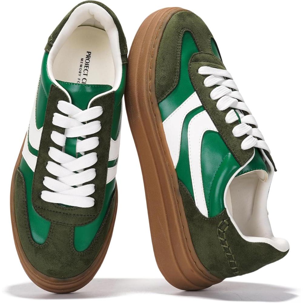 imageProject Cloud Platform Sneakers for Women Footwear  Memory Foam Insole Womens Shoes Lightweight and NonSlip Sole Lace Up Fashion Sneakers DodgeGreen